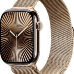 Apple Watch Series 10 GPS + Cellular 46mm Gold Titanium Case with Gold Milanese Loop, Fitness Tracker & ECG App
