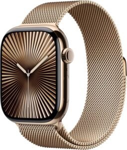 Apple Watch Series 10 GPS + Cellular - Gold Titanium with Gold Milanese Loop Best Smartwatches 2025 : Apple Watch Series 10 GPS + Cellular 46mm Gold Titanium Case with Gold Milanese Loop, Fitness Tracker & ECG App