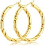 14k Gold Hoop Fried Dough Twists Earrings for Women - 35mm