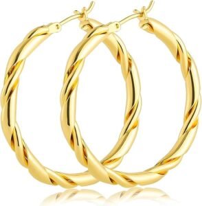 Affordable Stylish Jewelry Online USA : 14k Gold Hoop Fried Dough Twists Earrings for Women - 35mm