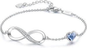 Affordable Stylish Jewelry Online USA : CDE Infinity Heart Birthstone Charm Link Bracelet for Women in 925 Sterling Silver