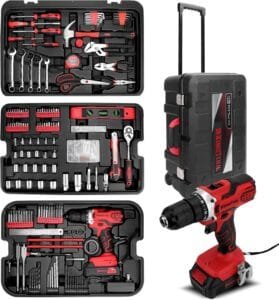 best car accessories 2025 : KingTool 286 PCS Home and Auto Repair Tool Kit with rolling tool box for home and automotive repairs.