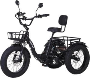 Best Electric Bikes Under $1500 : NARRAK Electric Tricycle for Adults, 750W peak 1350W, 48V13Ah, 20-inch fat tires, folding aluminum frame, max speed 20MPH, hydraulic brakes."
