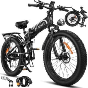 Best Electric Bikes Under $1500 : TT-EBIKE 2350W Folding Electric Bike for Adults, 41MPH, 52V 23AH Battery, 26x4 Fat Tire, Full Suspension E-Bike