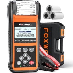 best car accessories 2025 : FOXWELL BT780 Car Battery Tester for 6V, 12V, 24V automotive batteries, with built-in printer and internal battery for load testing.