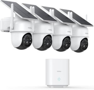 Reolink Elite Floodlight : AOSU Security Cameras Outdoor Wireless 4-Cam Kit with no subscription, solar-powered, 360° pan & tilt, auto-tracking, and 2K resolution. A top AI gadget for smart home security in 2025.