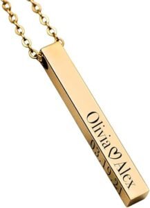 Affordable Stylish Jewelry Online USA : Customized Elegance 3D Vertical Bar Necklace with Engraved Name Pendant