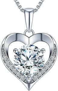 Affordable Stylish Jewelry Online USA : Heart Pendant Necklace Engraved 'I LOVE YOU' with 1-3 Carat Moissanite for Wife
