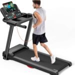 3.0HP Quiet Brushless Folding Treadmill with Heart Rate Sensor, Dual Cushion System, 300lbs Capacity, Cup & Phone Holder.