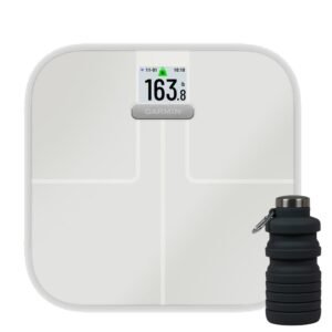 Garmin Index S2 Smart Scale with Water Bottle Bundle Garmin Index S2 Smart Scale with wireless connectivity bundled with Deco Essentials collapsible 24oz BPA-free water bottle in gray and stainless finish