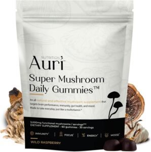 5 Powerful Mushroom Supplements for Brain and Clarity 8 Mushroom Supplements for Brain and Clarity : Auri Super Mushroom Daily Gummies – 12 mushroom blend with Chaga, Lion’s Mane, Reishi, and Cordyceps (60 count)