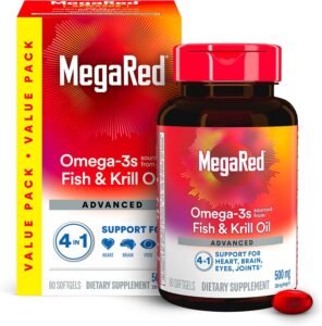 Heart Health Supplements : MegaRed Omega-3 + Krill Oil Softgels – Advanced 4-in-1 Heart Health Supplement